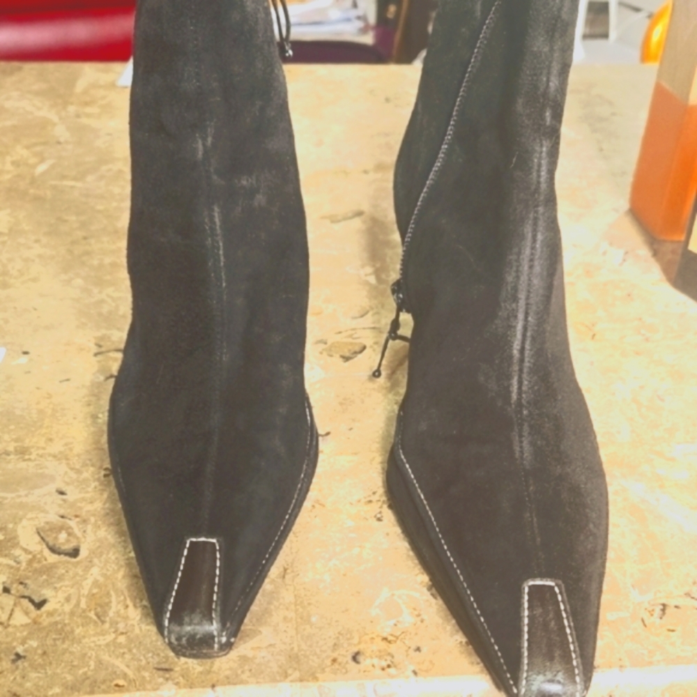 Donald J. Pliner Black Suede Pointed Toe Boots